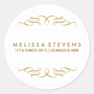 Gold Glitter Floral Lace Frame White Background Classic Round Sticker