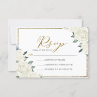 Gold Glitter Floral Nuestra Boda Wedding RSVP