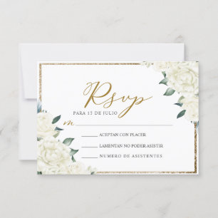 Gold Glitter Floral Nuestra Boda Wedding RSVP Invitation