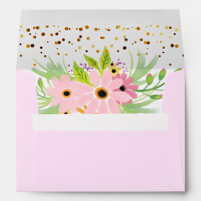 Gold Glitter Floral Pink Envelope (Back (Bottom))