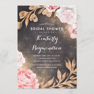 Gold Glitter Floral Rustic Country Bridal Shower Invitation