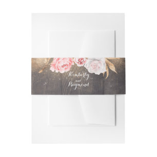 Gold Glitter Floral Rustic Wedding Invitation Belly Band