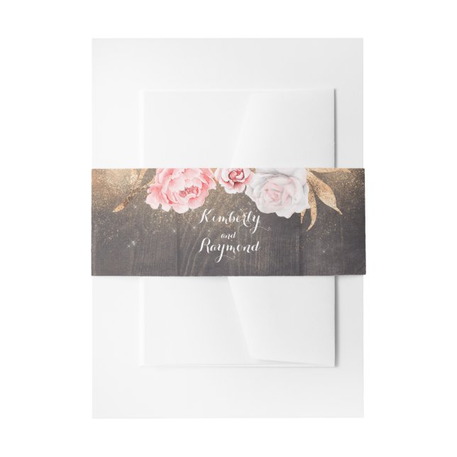 Gold Glitter Floral Rustic Wedding Invitation Belly Band (Front Example)
