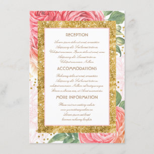 Gold Glitter Floral Wedding Information Guest Card