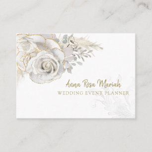 *~* Gold Glitter Floral White Rose Flower Elegant Business Card