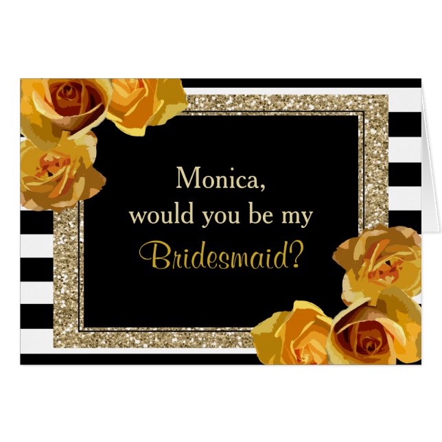 Gold Glitter Floral will you be my bridesmaid (Front Horizontal)