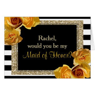 Gold Glitter Floral will you be my maid of honour