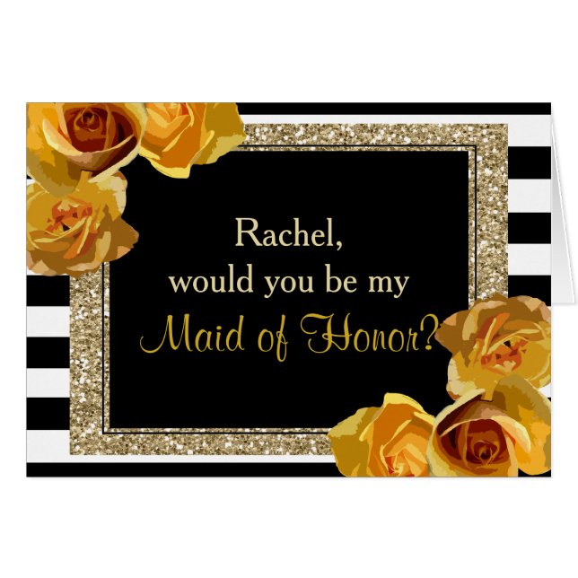 Gold Glitter Floral will you be my maid of honour (Front Horizontal)