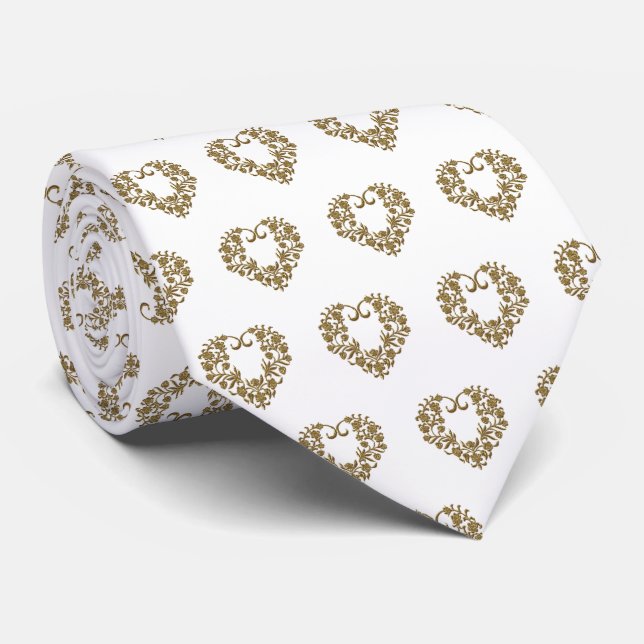 Gold Glitter Flourish Valentine Tie (Rolled)