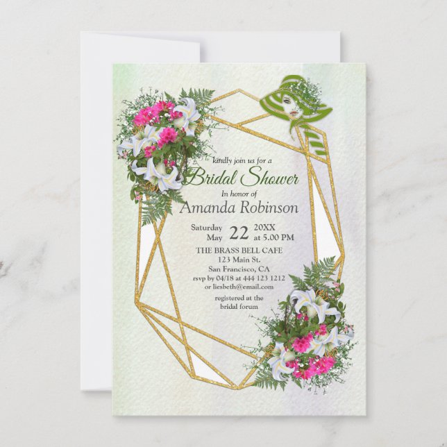 Gold Glitter Flower Bouquet  Bridal Shower Invitation (Front)