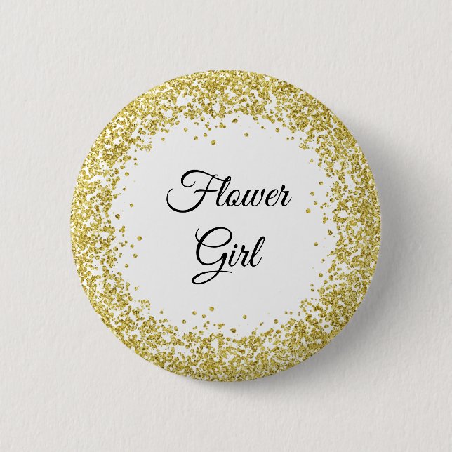 Gold Glitter. Flower girl. 6 Cm Round Badge (Front)