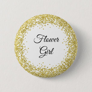 Gold Glitter. Flower girl. 6 Cm Round Badge