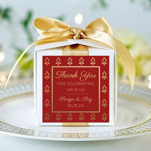 Gold Glitter Flower Wedding Return Gift Favour Square Sticker