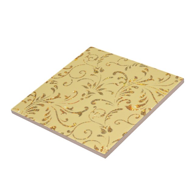 Gold Glitter Flowers Ceramic Tile (Side)