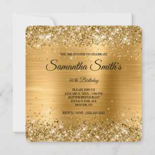 Gold Glitter Foil 40th Birthday Fancy Monogram Invitation