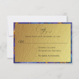 *~* Gold Glitter Foil Blue Abstract - Wedding RSVP