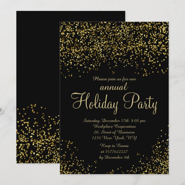 Gold glitter foil  confetti corporate Christmas Invitation (Front/Back)