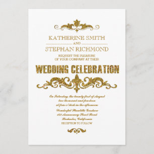 gold glitter foil confetti elegant wedding invites
