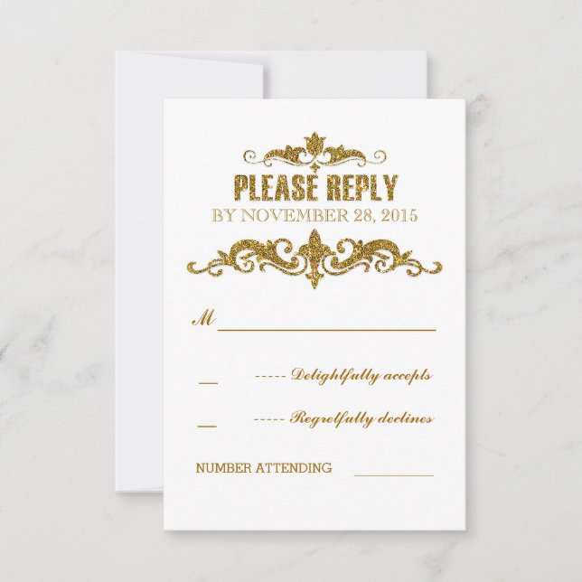 gold glitter foil confetti wedding RSVP cards (Front)