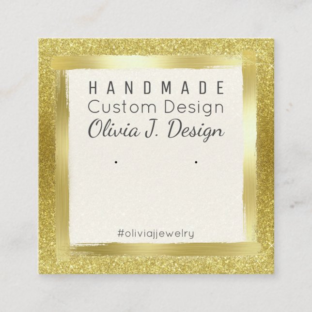 Gold Glitter & Foil Earring Display Packaging Square Business Card (Front)