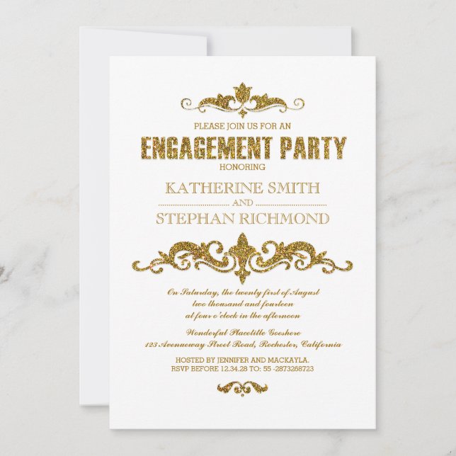 gold glitter foil elegant engagement party invite (Front)