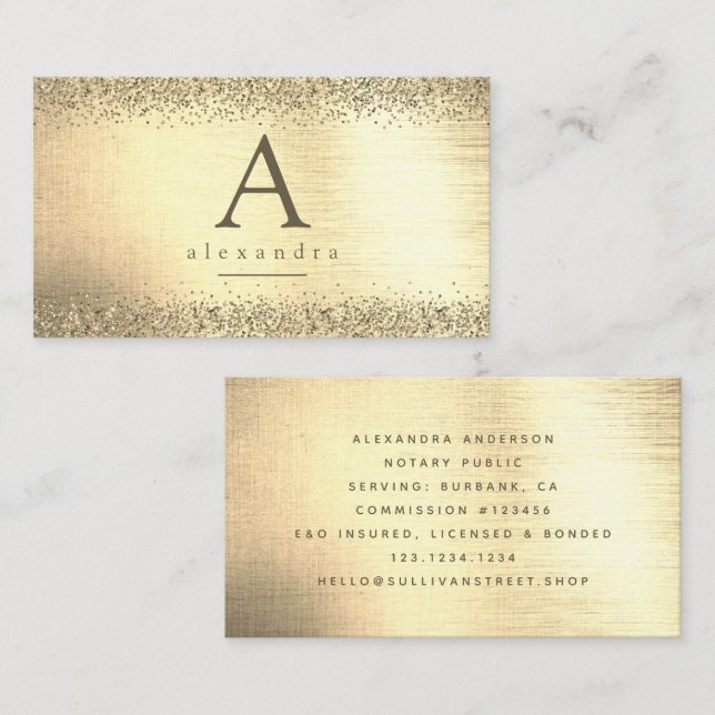 Gold Glitter Foil Monogram Business Card (Front/Back)