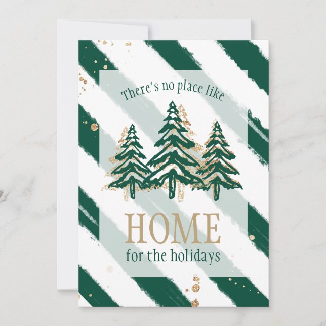 Gold Glitter & Forest Green Pine Tree Christmas Holiday Card (Front)