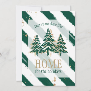 Gold Glitter & Forest Green Pine Tree Christmas Holiday Card