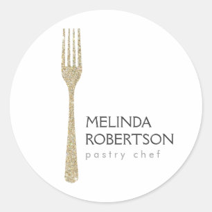 Gold Glitter Fork Classic Round Sticker