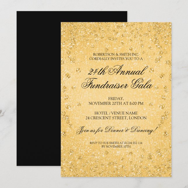 Gold Glitter Formal Corporate Fundraiser Invitation (Front/Back)