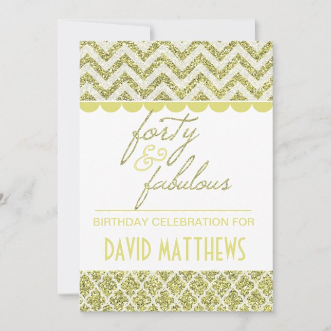 Gold Glitter Forty and Fabulous Birthday Invite (Front)