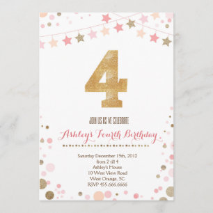 Gold Glitter Fourth Birthday Invitation