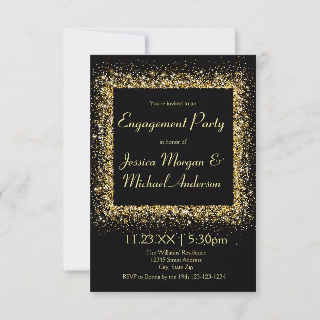 Gold Glitter Frame - 3x5 Engagement Party Invitation (Front)