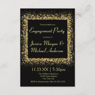 Gold Glitter Frame - 3x5 Engagement Party Invitation