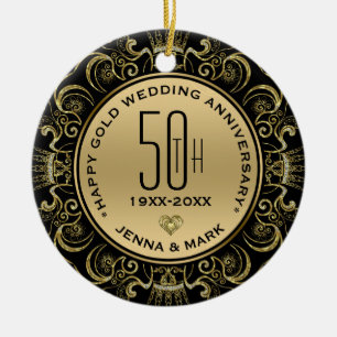 Gold Glitter Frame 50th Wedding Anniversary Ceramic Tree Decoration