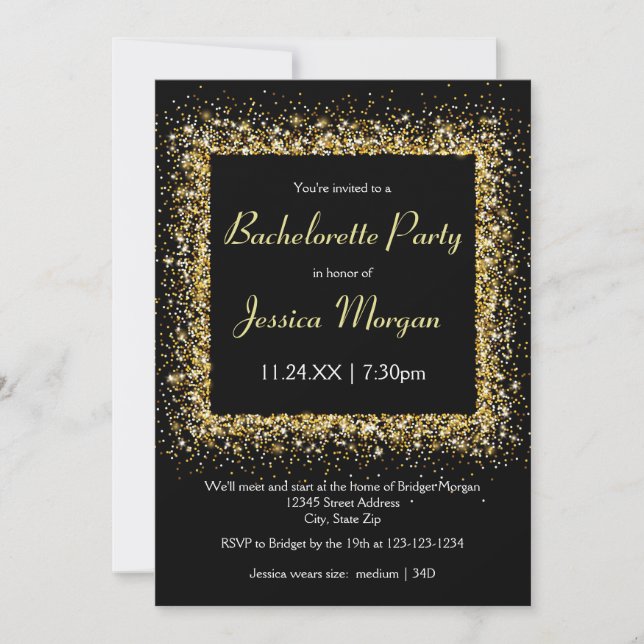 Gold Glitter Frame - Bachelorette Party Invitation (Front)