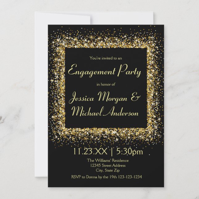 Gold Glitter Frame - Engagement Party Invitation (Front)