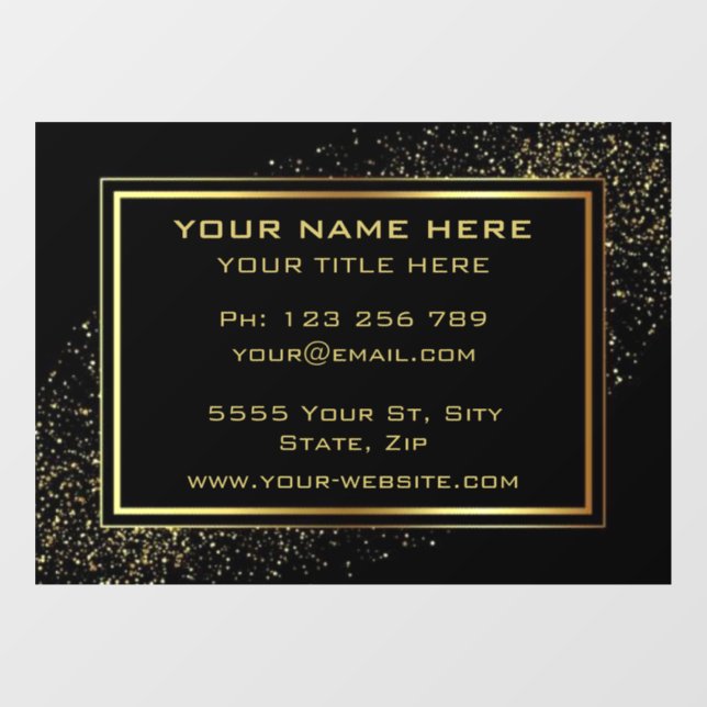 Gold Glitter Frame Golden Text Black Professional  Window Cling (Sheet)