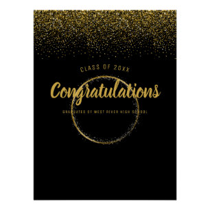Gold Glitter Frame Graduation Photo Booth Backdrop Poster