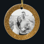 Gold Glitter Frame Holiday Christmas Ornament<br><div class="desc">A modern frame of faux gold glitter sparkles and shines on this custom Christmas ornament featuring your personal photo on one side and easily customised template text on the back. Commemorate the year with this personalised ornament or give to family as a unique holiday keepsake.</div>