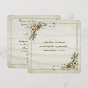 Gold glitter frame with floral bouquet invitation