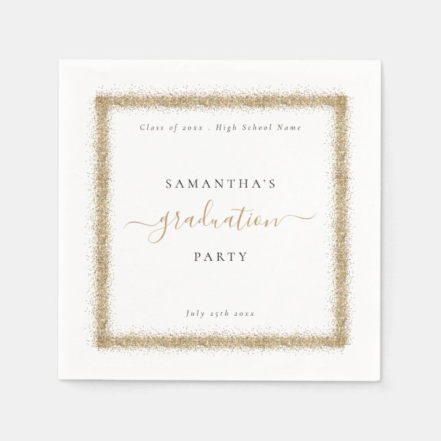 Gold Glitter Frame Year Name Graduation Party Napkin (Front)