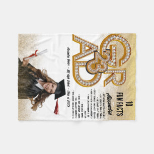 Gold Glitter Fun Facts Photo 2023 Grad Graduation Fleece Blanket