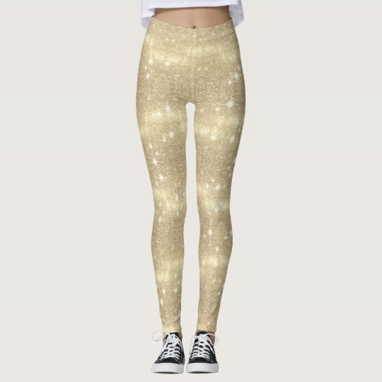 Gold Glitter Galaxy Faux Space Sparkle Leggings