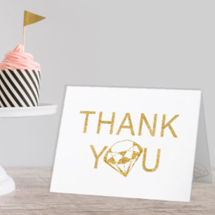 Gold Glitter Gem Birthday Thank You Card for Girls