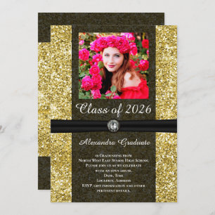 Gold Glitter Gem Photo Class of 2025 Graduation Invitation