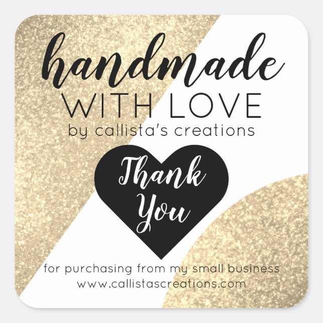 Gold Glitter Geo Heart Logo Customer Thank You Square Sticker (Front)