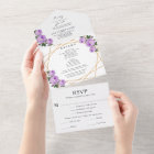 Gold Glitter Geo Purple Floral Wedding RSVP Photo