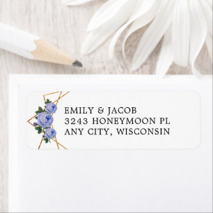 Gold Glitter Geometric Blue Floral Wedding Address