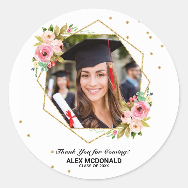 Gold Glitter Geometric Graduation Thank You Favour Classic Round Sticker (Front)